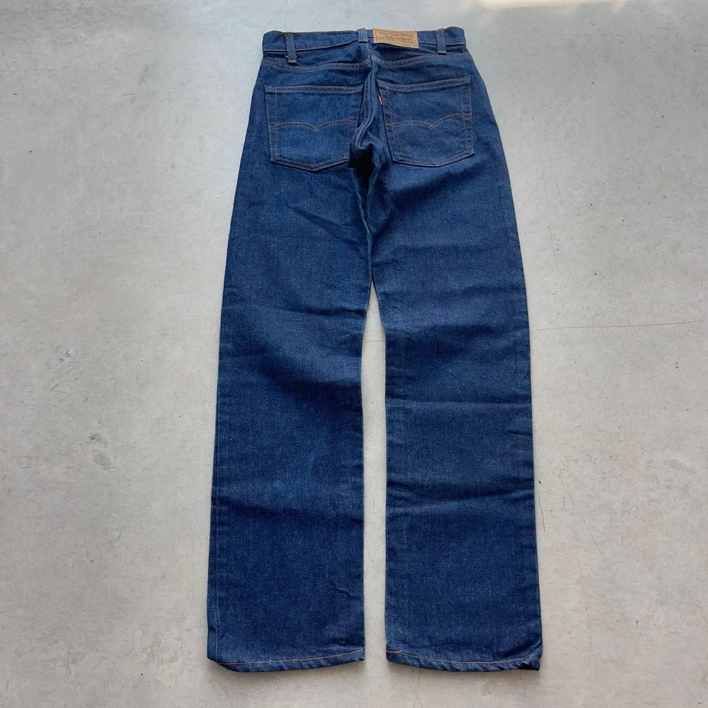 Vintage 70s Levis 20502-0217 Button Fly Dark Wash Raw Denim Jeans 28x30 (27x30)‎